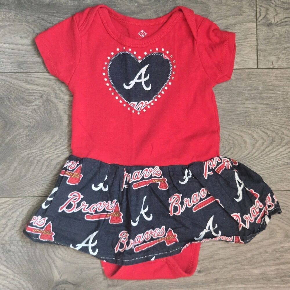 Atlanta Braves MLB Baby Girls Bodysuit Dress 12-18 Months Red Navy Blue Creeper